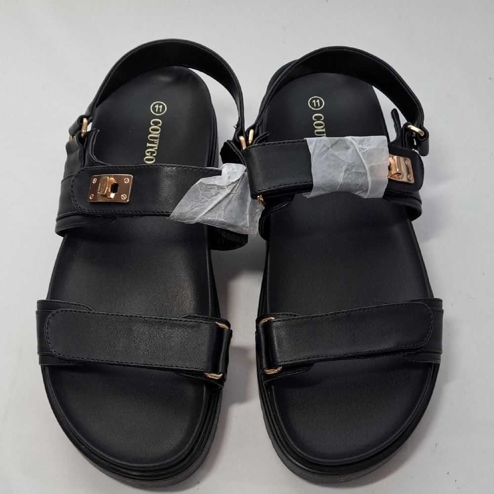 Coutgo Women's Black Sandals with Gold Accents